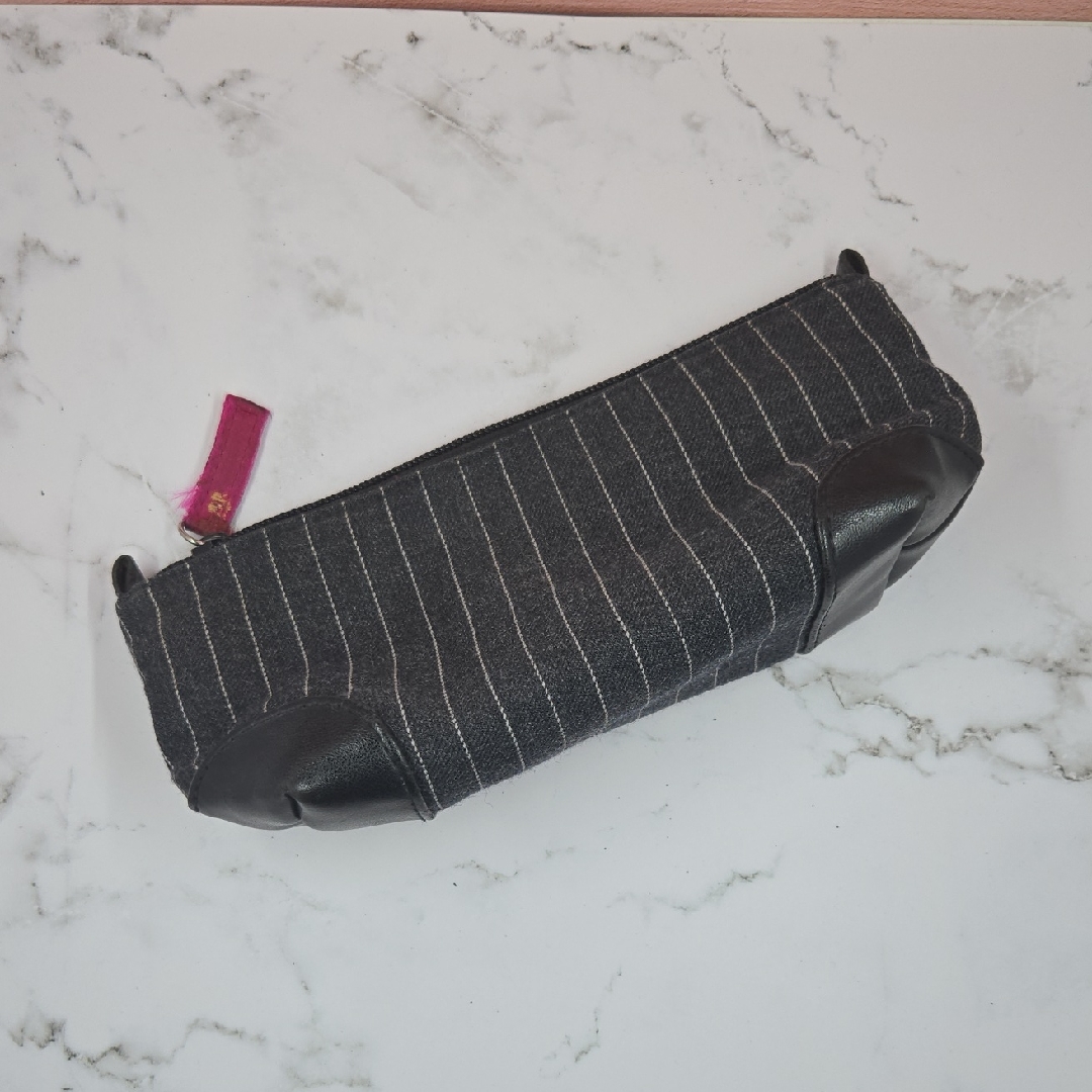 Stylish Victorias Secret Grey W/White Pinstripes Makeup Bag